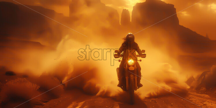 A motorcyclist through the desert - Starpik Stock