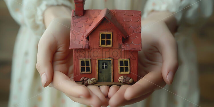 A person holds a model of a house in his hands - Starpik Stock