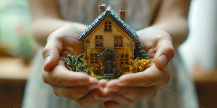 A person holds a model of a house in his hands - Starpik Stock