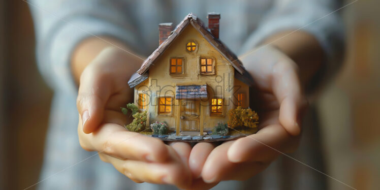 A person holds a model of a house in his hands - Starpik Stock