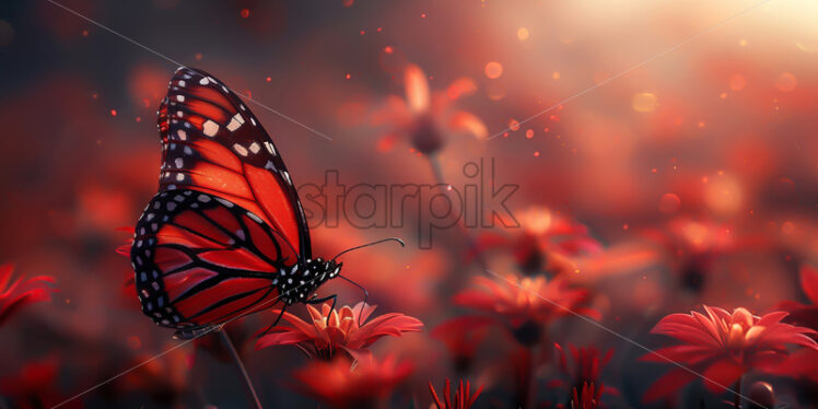 A red butterfly on a red flower - Starpik Stock