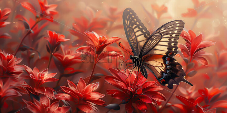 A red butterfly on a red flower - Starpik Stock