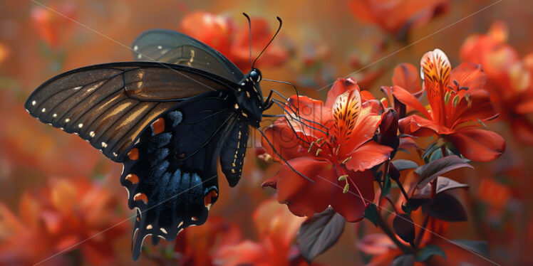 A red butterfly on a red flower - Starpik Stock