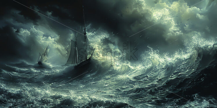 A ship during a storm at sea - Starpik Stock