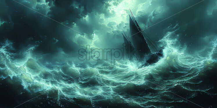 A ship during a storm at sea - Starpik Stock