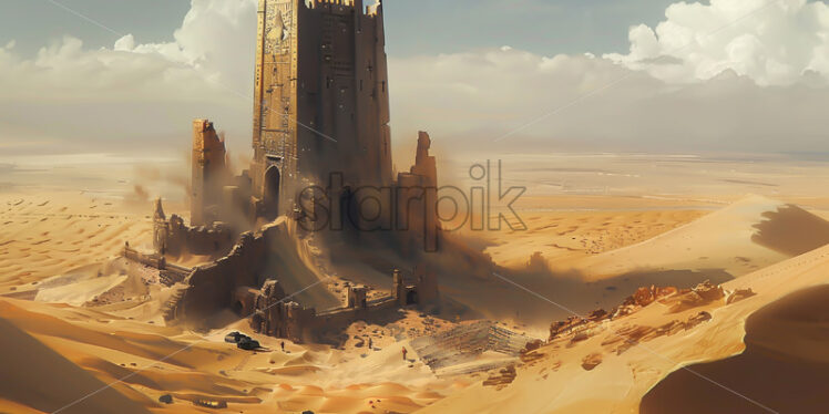 A stone tower in the desert - Starpik Stock