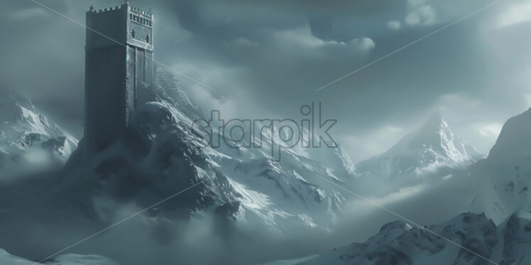 A stone tower in the frozen mountains - Starpik Stock