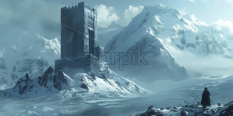 A stone tower in the frozen mountains - Starpik Stock