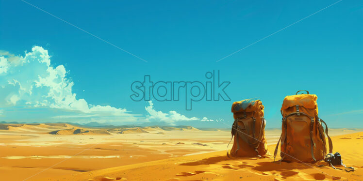 A suitcase in a desert with dunes - Starpik Stock