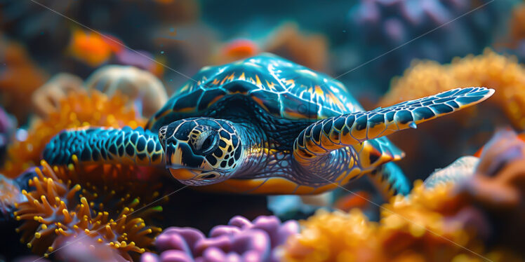 A turtle in a coral reef - Starpik Stock