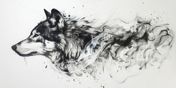 A wolf painted in calligraphic style - Starpik Stock