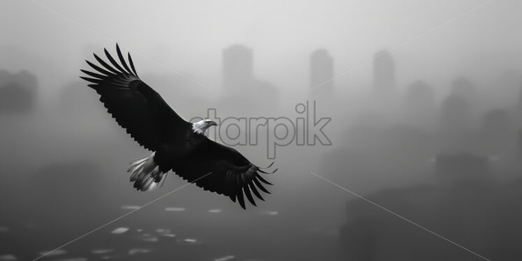 An eagle flying over a city - Starpik Stock