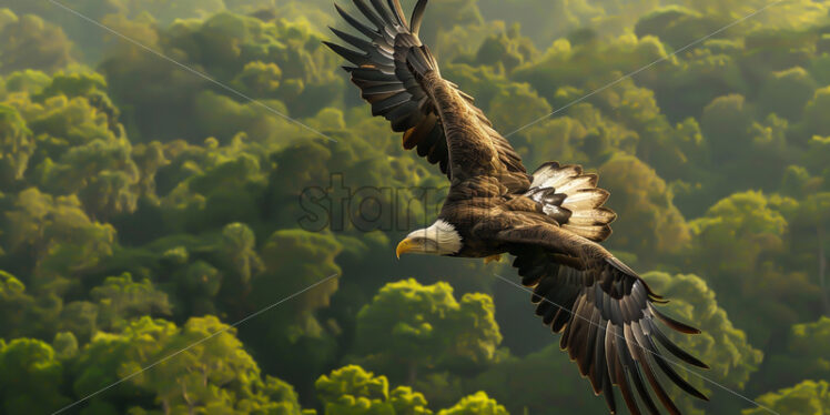 An eagle flying over a forest - Starpik Stock