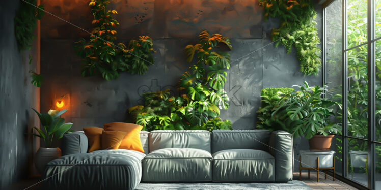 An interior with a green wall - Starpik Stock