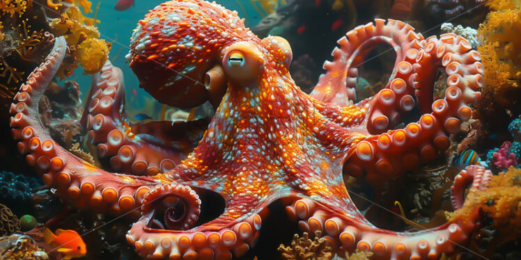 An octopus in a coral reef - Starpik Stock