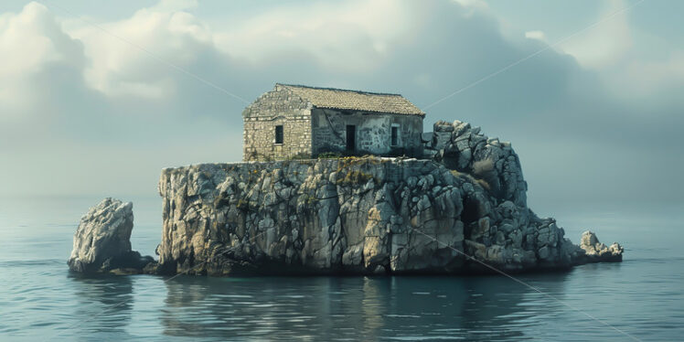 An old house on an island in the middle of an ocean - Starpik Stock