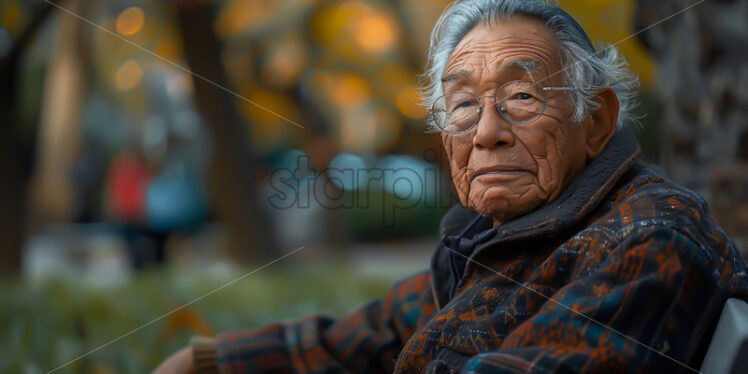 An old man on a chair in the park - Starpik Stock