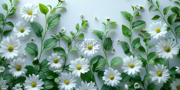 Chamomile leaves and flowers on a white background - Starpik Stock