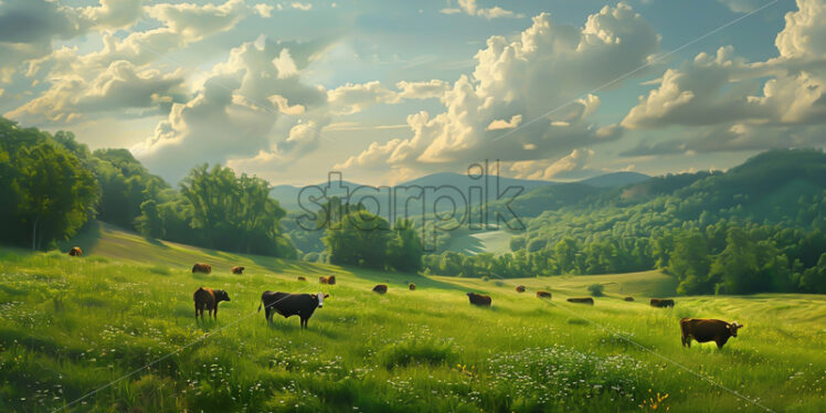 Cows grazing on a plain - Starpik Stock