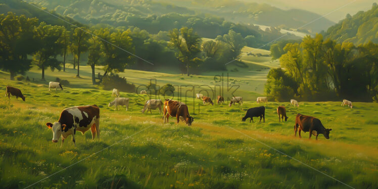 Cows grazing on a plain - Starpik Stock