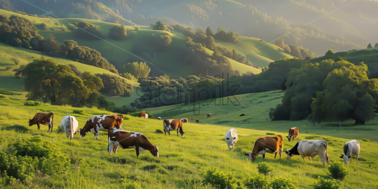 Cows grazing on a plain - Starpik Stock