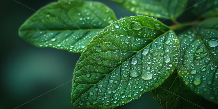 Dew on green leaves, background - Starpik Stock