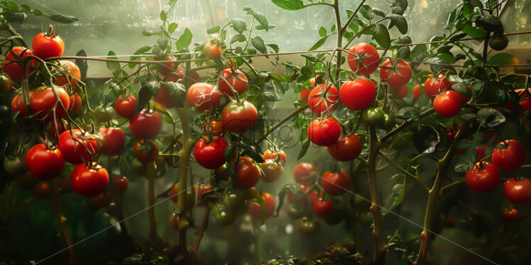 Fresh tomatoes growing in a greenhouse - Starpik Stock