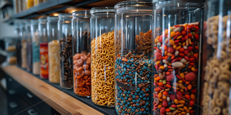 Glass bowls with cereal on the shelves - Starpik Stock