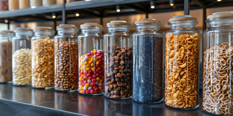 Glass bowls with cereal on the shelves - Starpik Stock