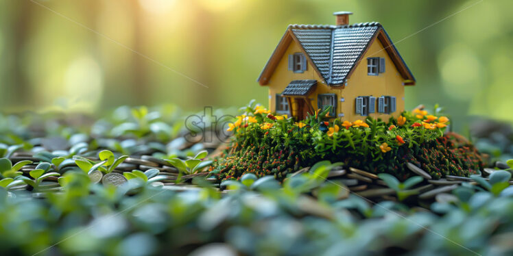 Model of a house on the background of a rainstorm - Starpik Stock