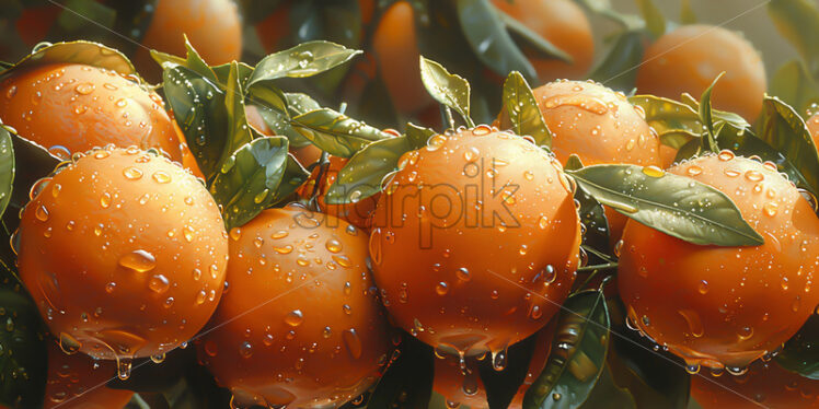 Oranges on the tree with dew on them - Starpik Stock