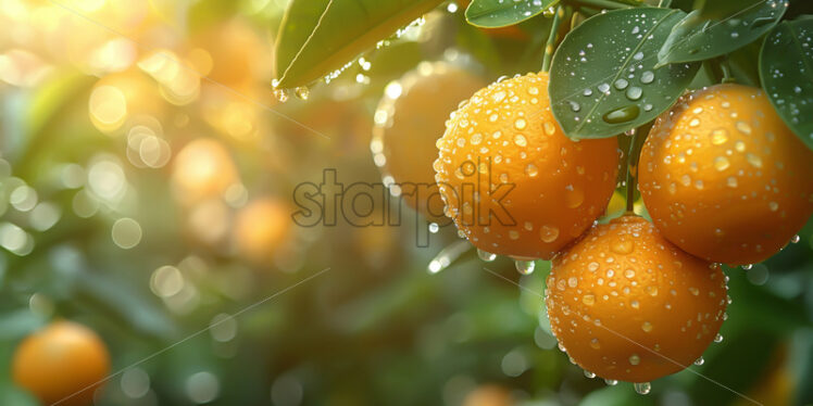 Oranges on the tree with dew on them - Starpik Stock