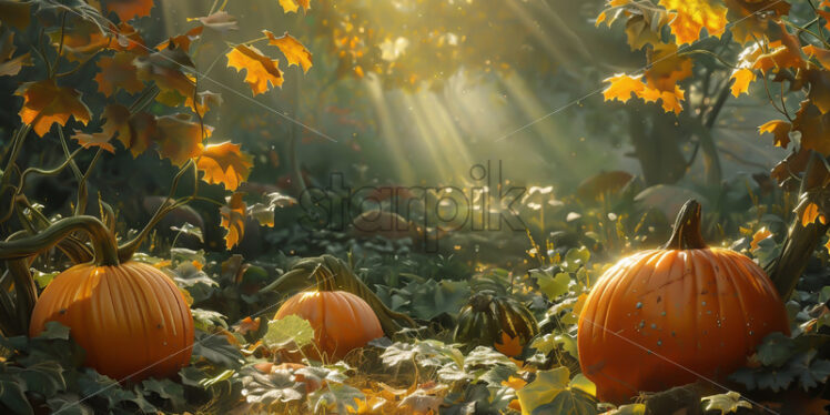 Pumpkins growing in the garden - Starpik Stock