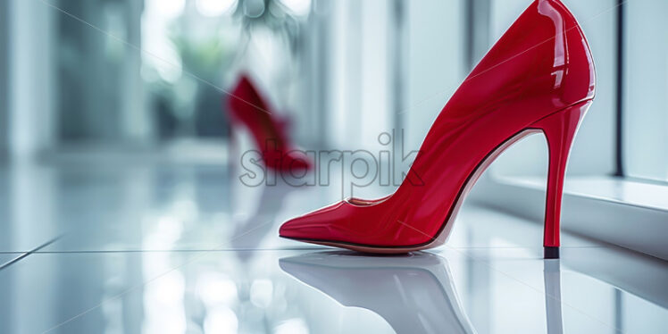 Red elegant ladies shoes, studio photo - Starpik Stock
