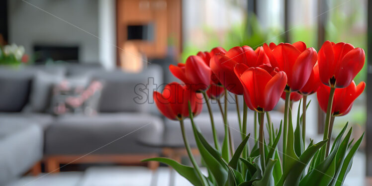 Red tulips in a modern interior - Starpik Stock