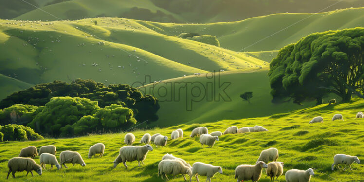 Sheep grazing on a plain - Starpik Stock