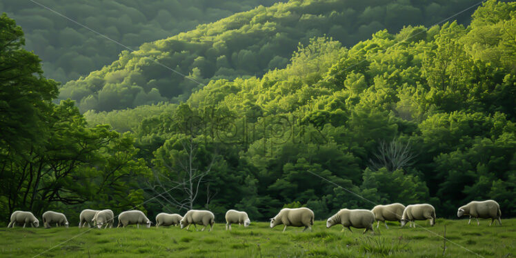 Sheep grazing on a plain - Starpik Stock