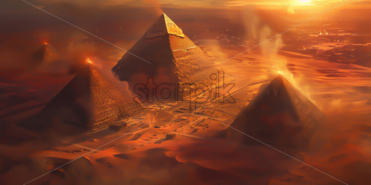 Three pyramids in the hot desert - Starpik Stock