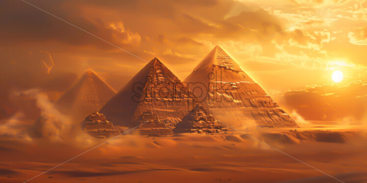 Three pyramids in the hot desert - Starpik Stock