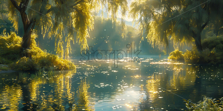 Willows on a lake in the morning - Starpik Stock