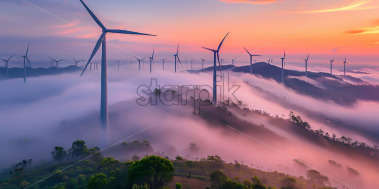 Wind turbines on a hill in autumn - Starpik Stock