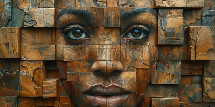 Wood cube portrait of a girl - Starpik Stock