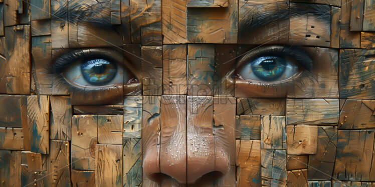 Wood cube portrait of a girl - Starpik Stock