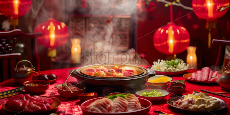 A Cozy Dining Under Chinese Lanterns - Starpik Stock