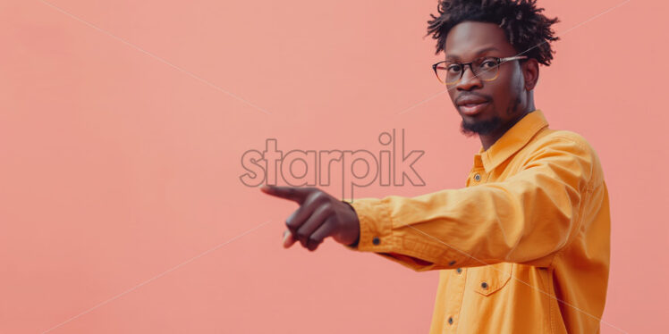 Afro american man authority indicating something with the finger - Starpik