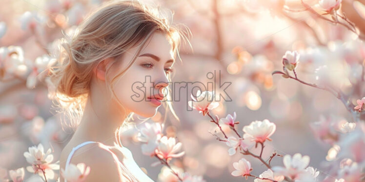 Blooming cherry flowers sakura spring background - Starpik