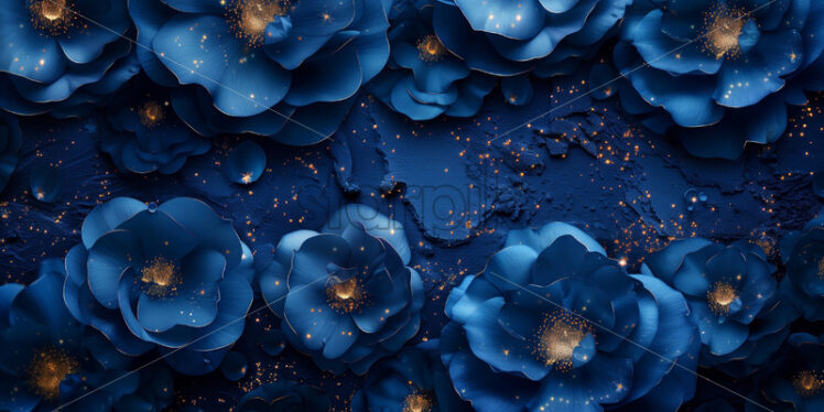 Blue roses and gold glitter background - Starpik