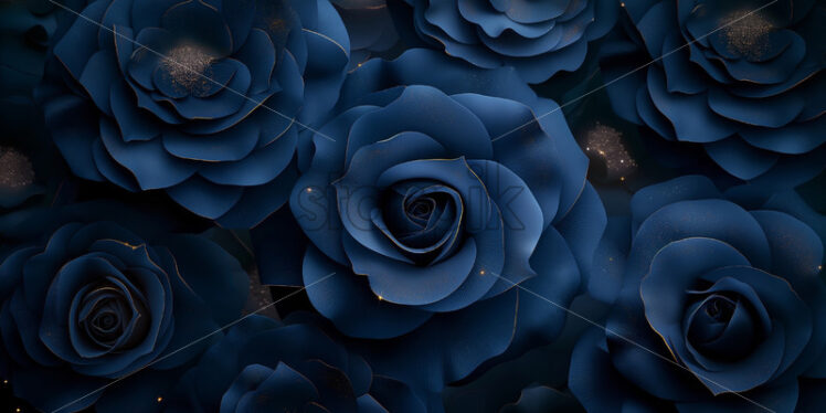 Blue roses and gold glitter background - Starpik