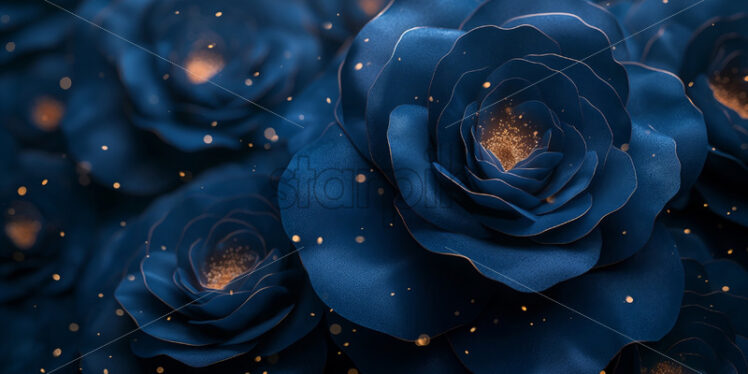 Blue roses and gold glitter background - Starpik