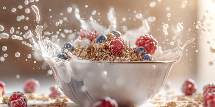 Cereal breakfast with milk splash and fruits - Starpik